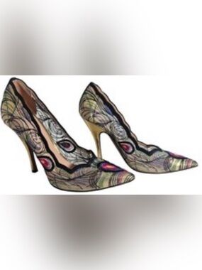 Palter DeLiso High-Heeled Shoes With Peacock 
Feather Embroidery Size: 8.5
